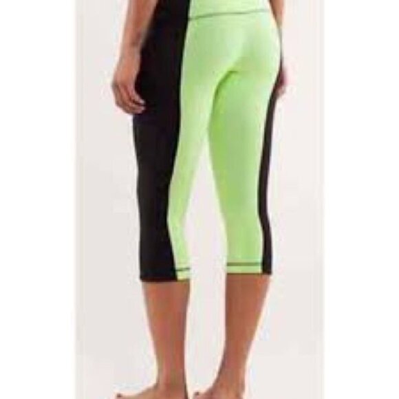 Lululemon Black Lime Green Wunder Under In  Bonded Stripe Size 10 Activewear - Picture 4 of 14